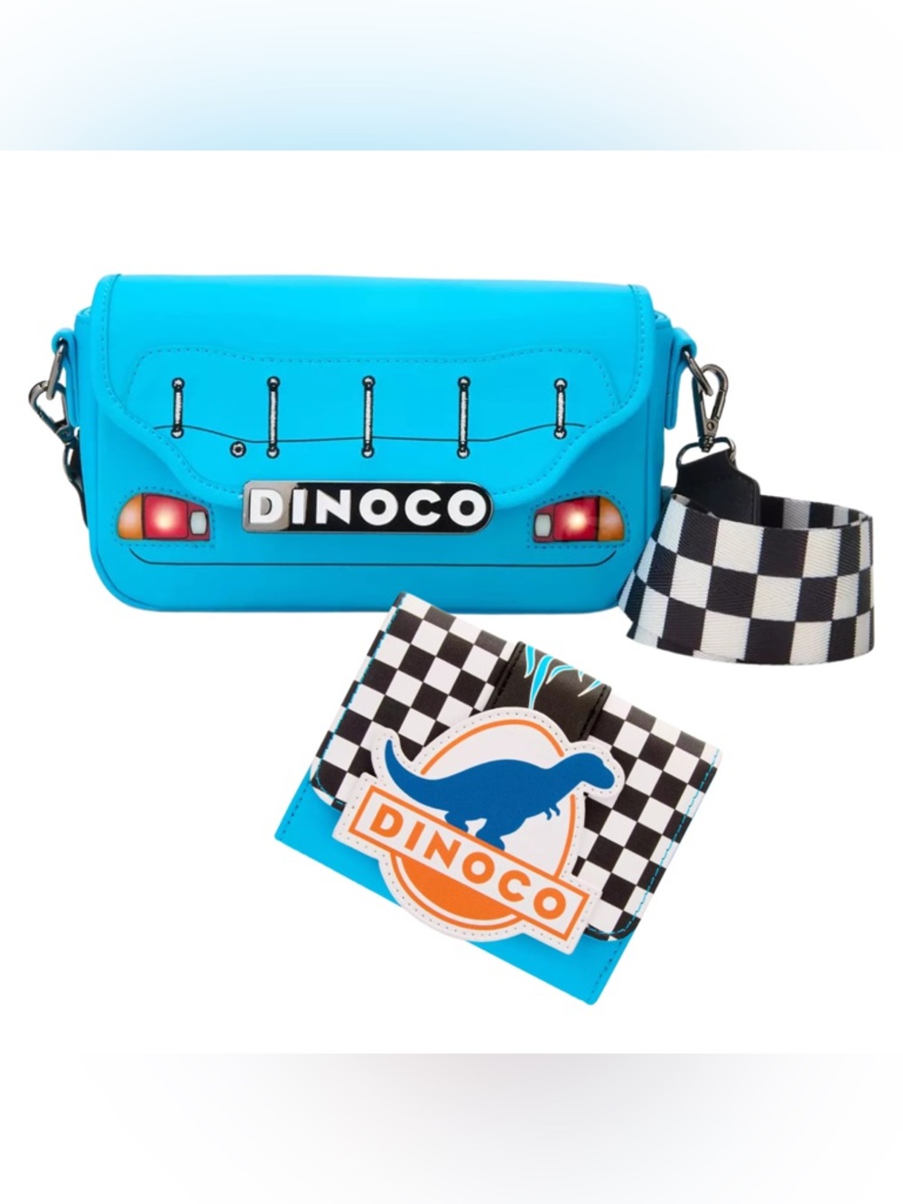 Loungefly  Cars Lightning McQueen Dinoco Light-Up Crossbody Bag & Wallet Bundle